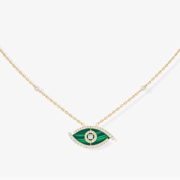 Lucky Eye Malachite Yellow Gold For Her Diamond Necklace