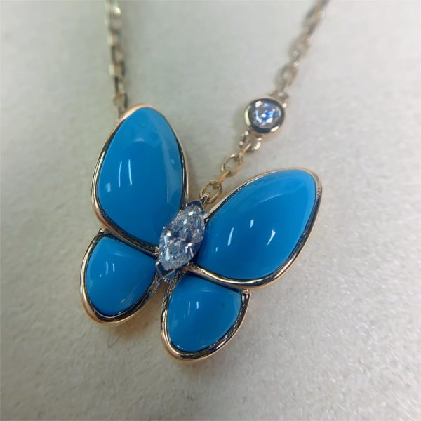 Turquoise Two Butterfly Pendant 18K Yellow gold