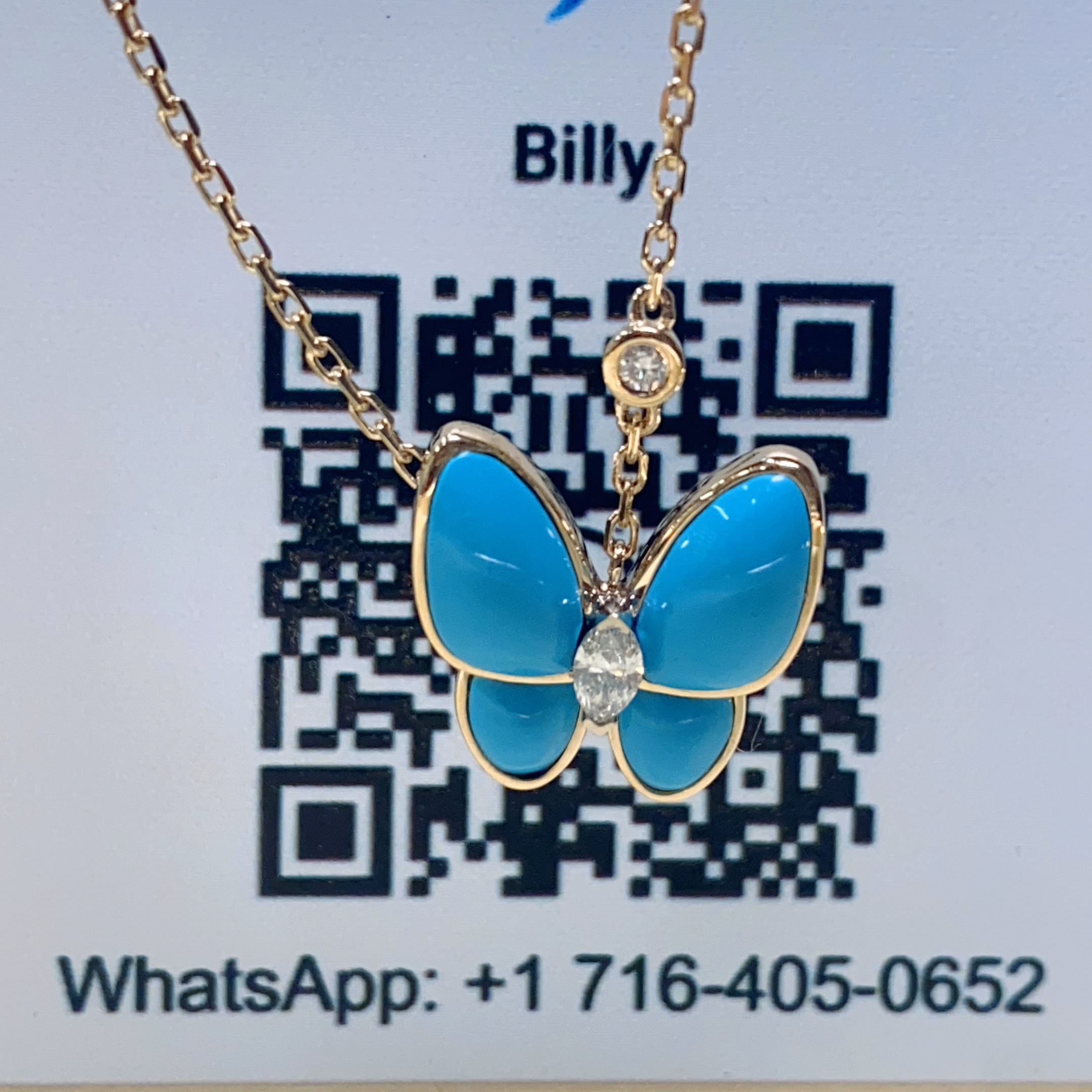 Turquoise Two Butterfly Pendant 18K Yellow gold