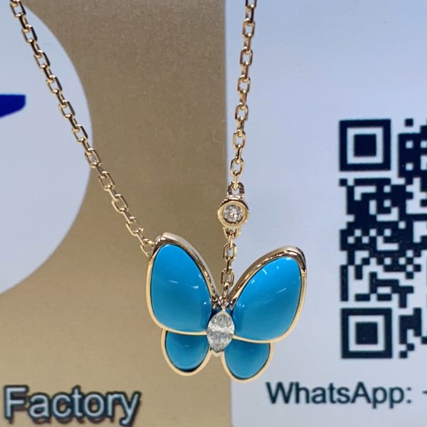 Turquoise Two Butterfly Pendant 18K Yellow gold