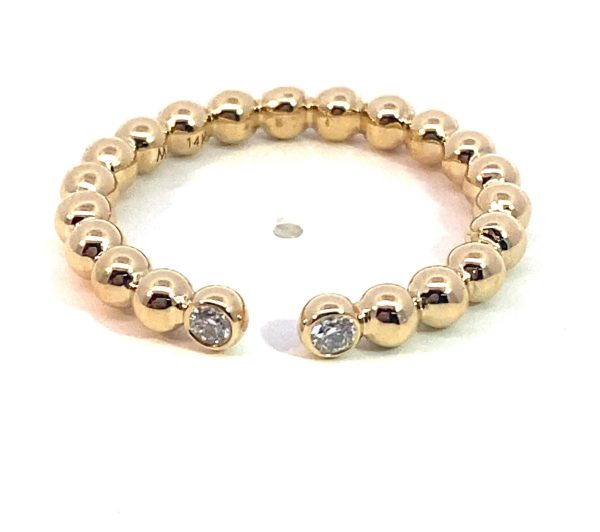 14K Gold Open Beaded Diamond Bezel Ring