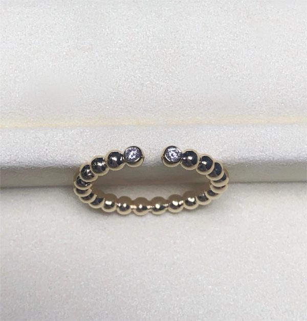 14K Gold Open Beaded Diamond Bezel Ring