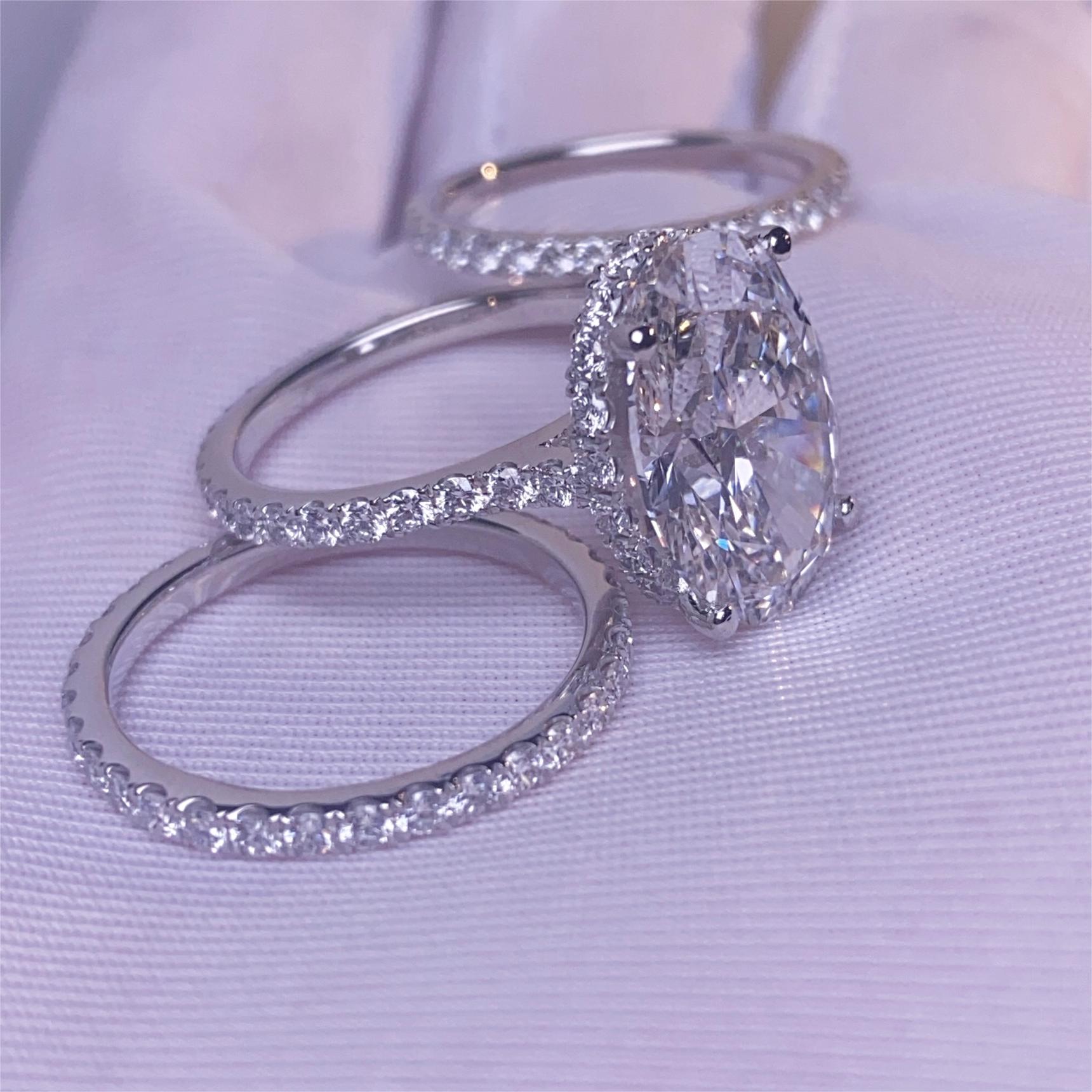 Custom Oval Diamond Platinum Classic Wedding Band Eternity Couple Ring