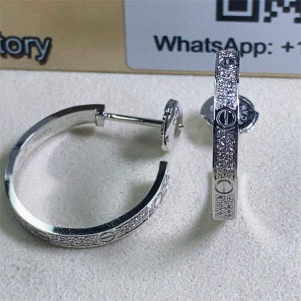 18K White Gold Diamond Love Hoop Earrings