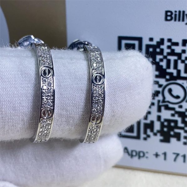 18K White Gold Diamond Love Hoop Earrings