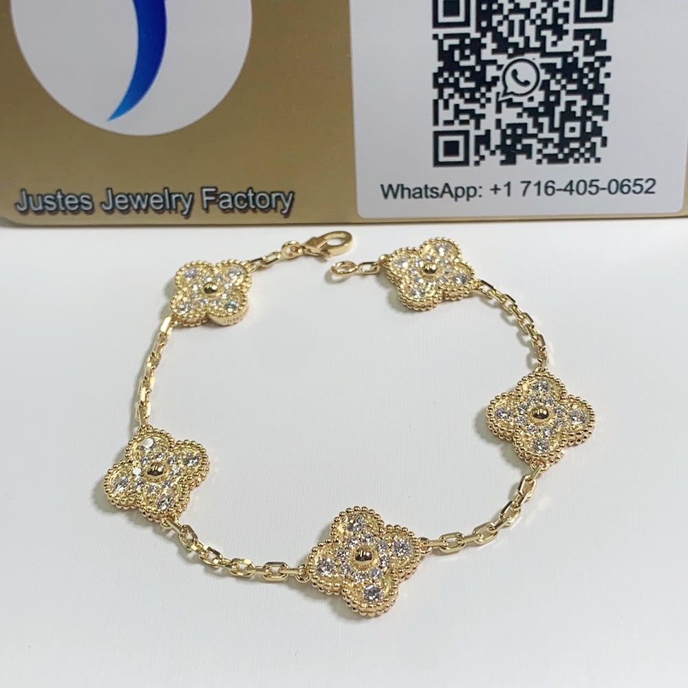 18K Yellow Gold Alhambra Bracelet 5 Motifs With Diamond