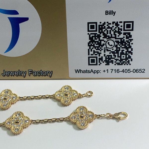 18K Yellow Gold Alhambra Bracelet 5 Motifs With Diamond