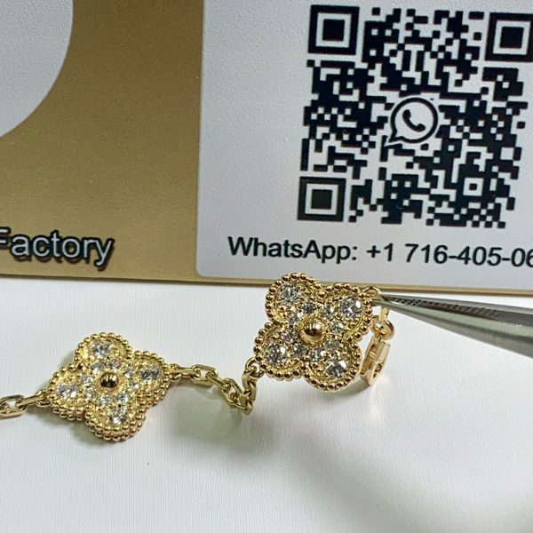 18K Yellow Gold Alhambra Bracelet 5 Motifs With Diamond